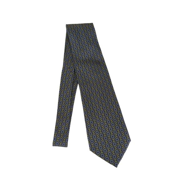 Gene Meyer 100% Silk Tie Black With Green X's And Blue O's Pattern‎ Designer - Picture 1 of 4